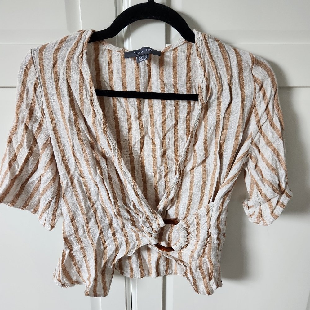 PRIMARK Linen white and beige blouse